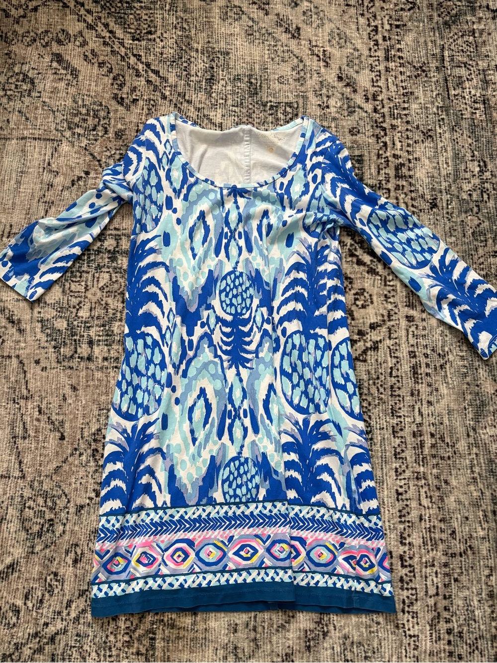 Lilly Pulitzer Blue Multi-Pattern Long Sleeve Dress